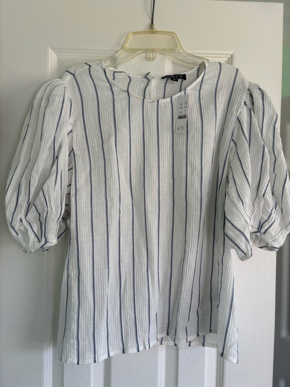 J Crew NWT Crew Puff-Sleeve Striped Women’s Top - White with Navy Stripes